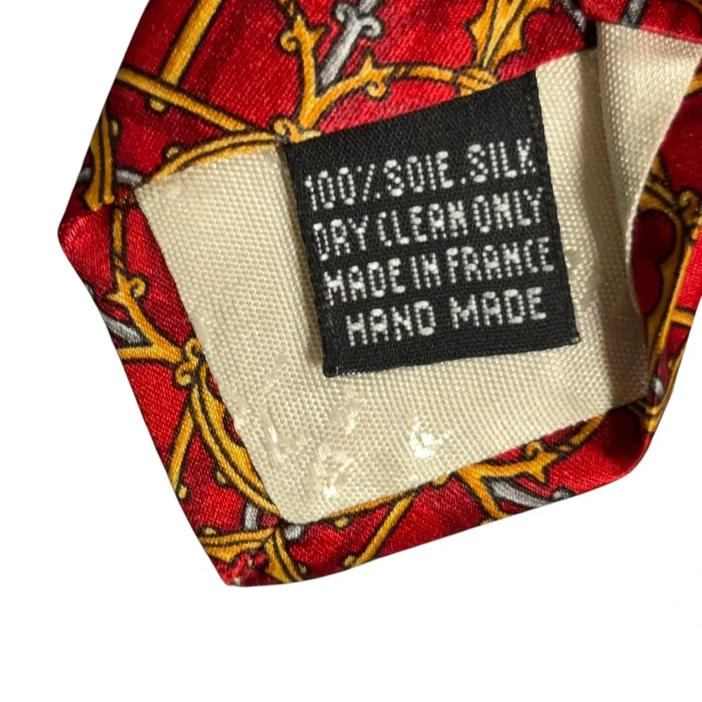 Vintage Pierre Balmain 100% Silk Tie Red‎ Gold Gothic Arches France 3.75x59